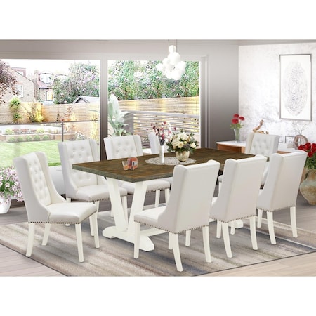 East West Furniture 9 Piece V-Style Kitchen Table Set - Linen White V077FO244-9